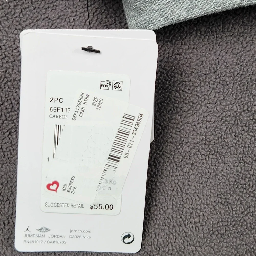 Jordan Brooklyn Fleece Pullover Set Baby 12M Gray Hoodie Joggers Jumpman NEW